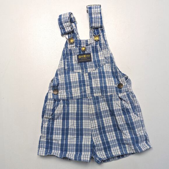 Vintage Oshkosh Bgosh Shortalls Children's Size 2T Blue Plaid - Picture 1 of 5